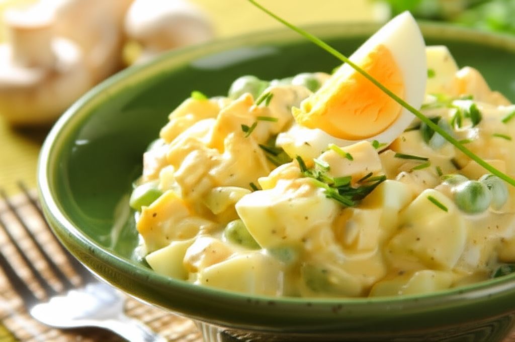 Wielkanocna sałatka jajeczna z pieczarkami