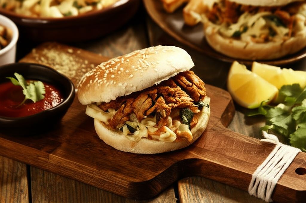 Wieprzowy burger z wolno pieczonej wieprzowiny a la gyros