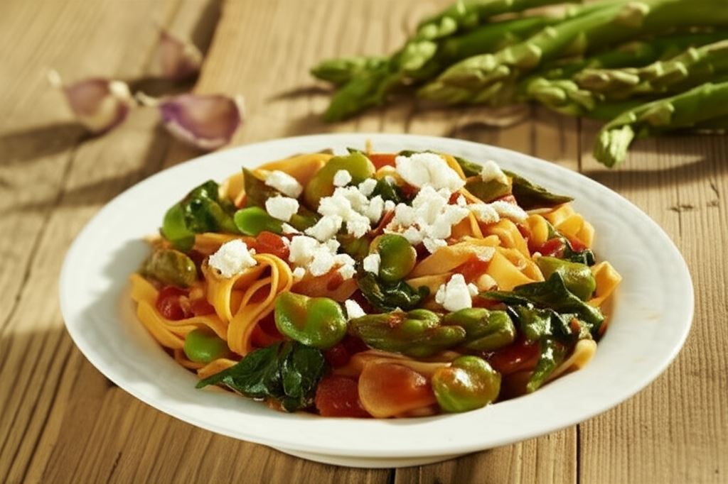 Wiosenny makaron z warzywami