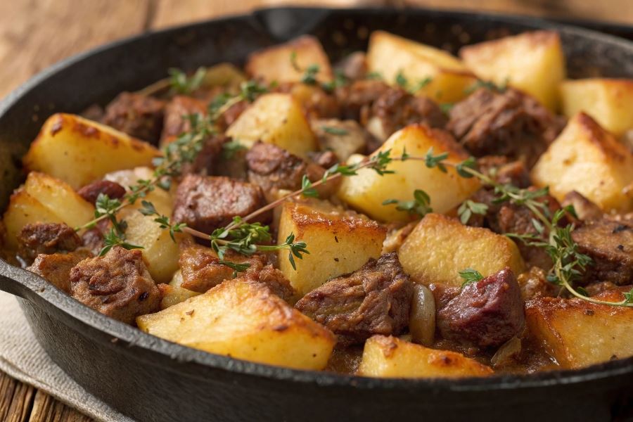 Włościańska zapiekanka z mięsem z dzika