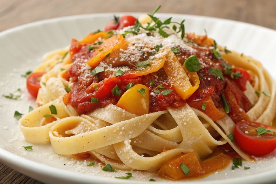 Włoskie fettuccine z pomidorami