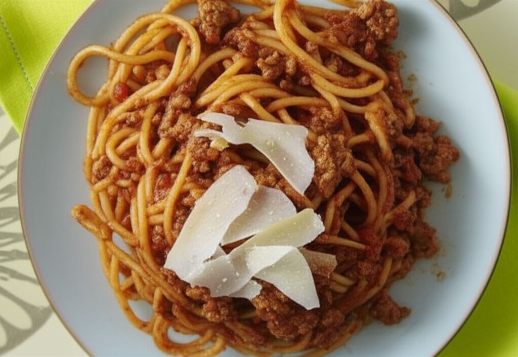 Włoskie spaghetti Bolognese pachnące ziołami