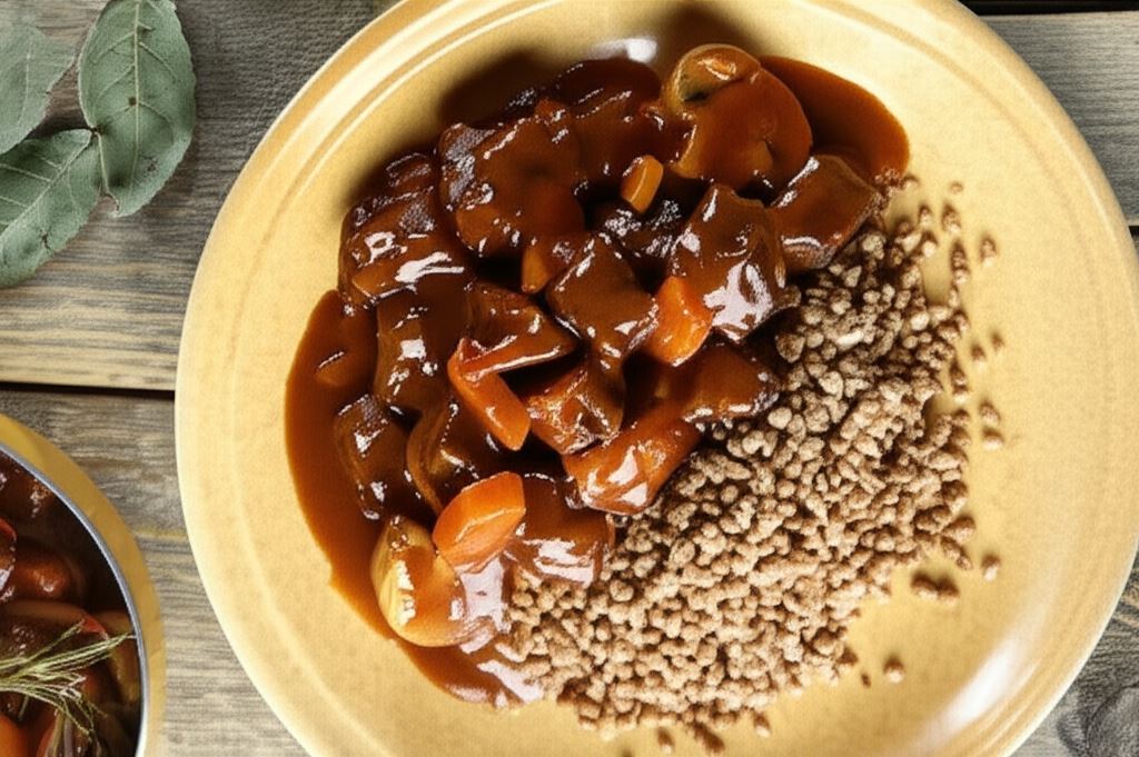 Wołowina po burgundzku podana z kaszą