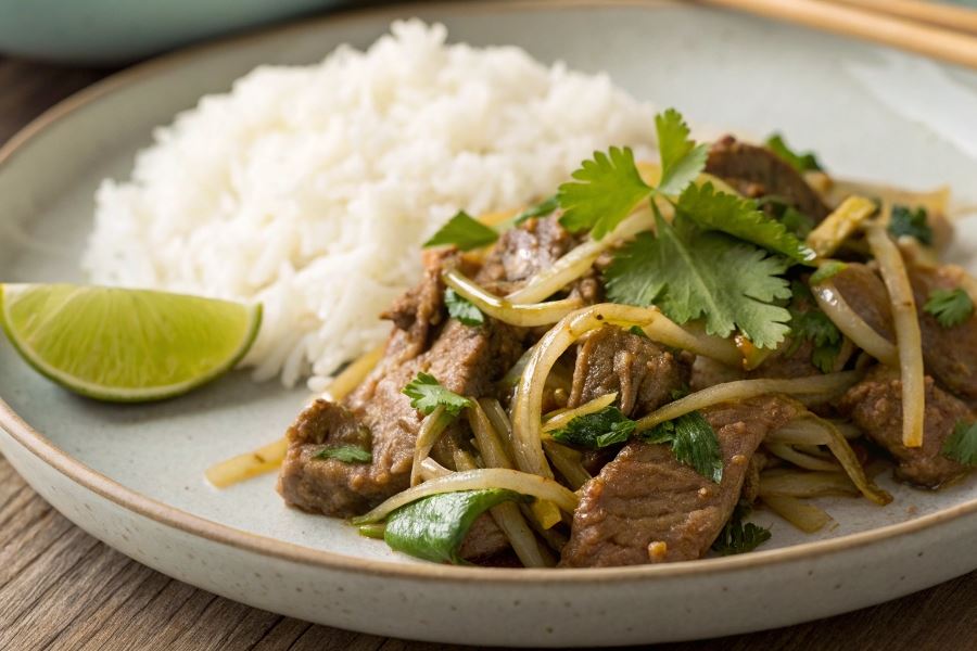 Wołowina z pędami bambusa i kolendrą