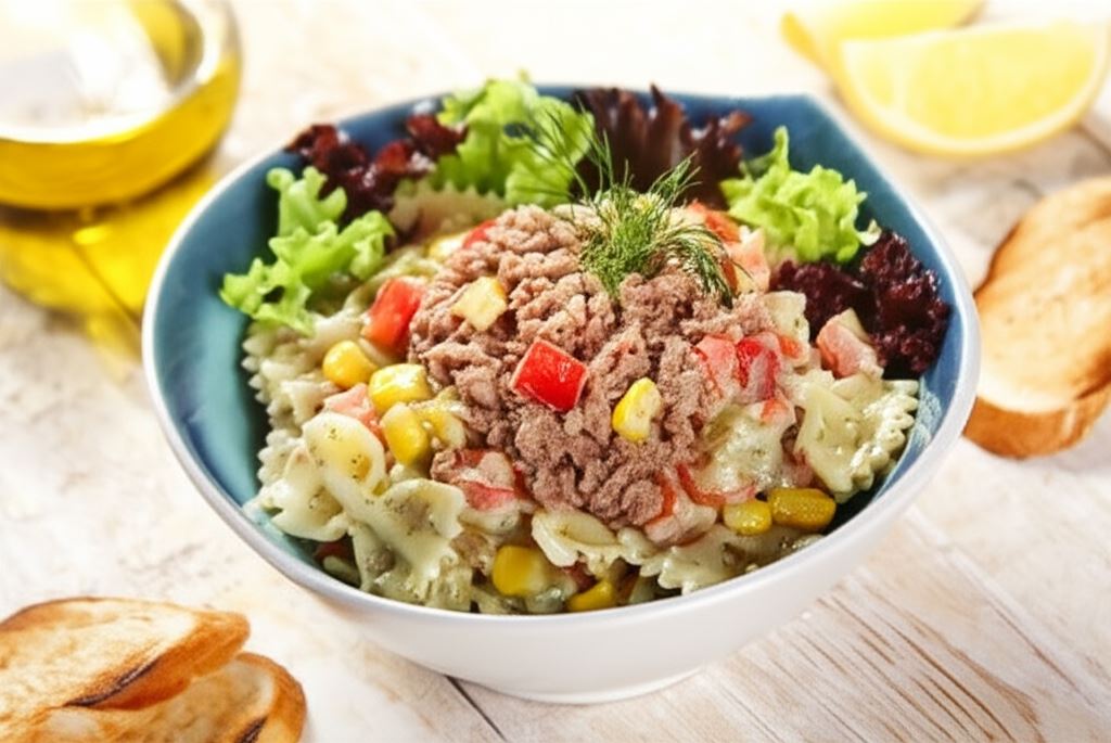 Wyśmienita sałatka makaronowa z tuńczykiem i kukurydzą