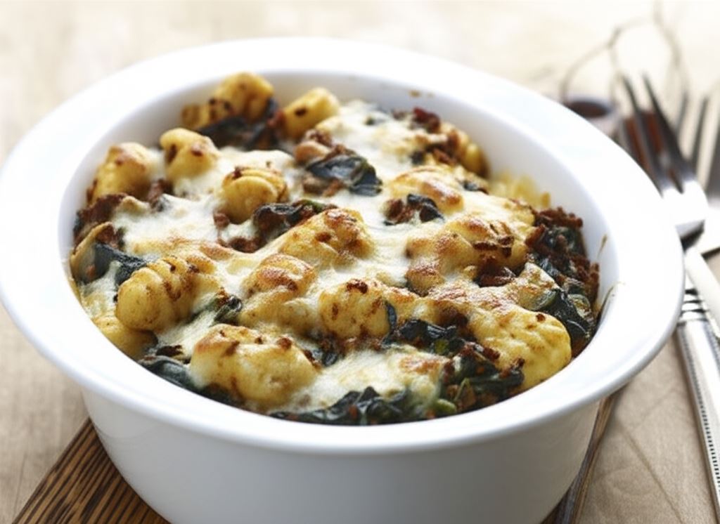 Zapiekane gnocchi bolognese ze szpinakiem