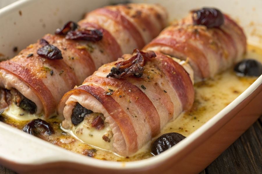 Zapiekane roladki z schabu z boczkiem i śliwkami