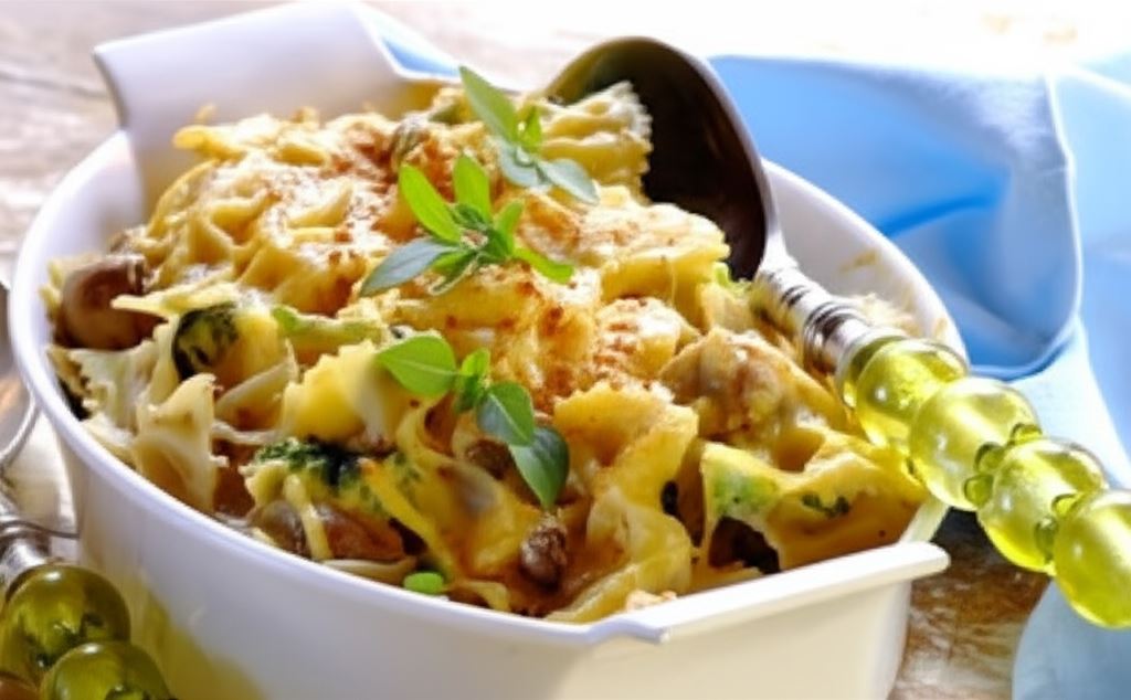 Zapiekanka makaronowa z brokułami i pieczarkami