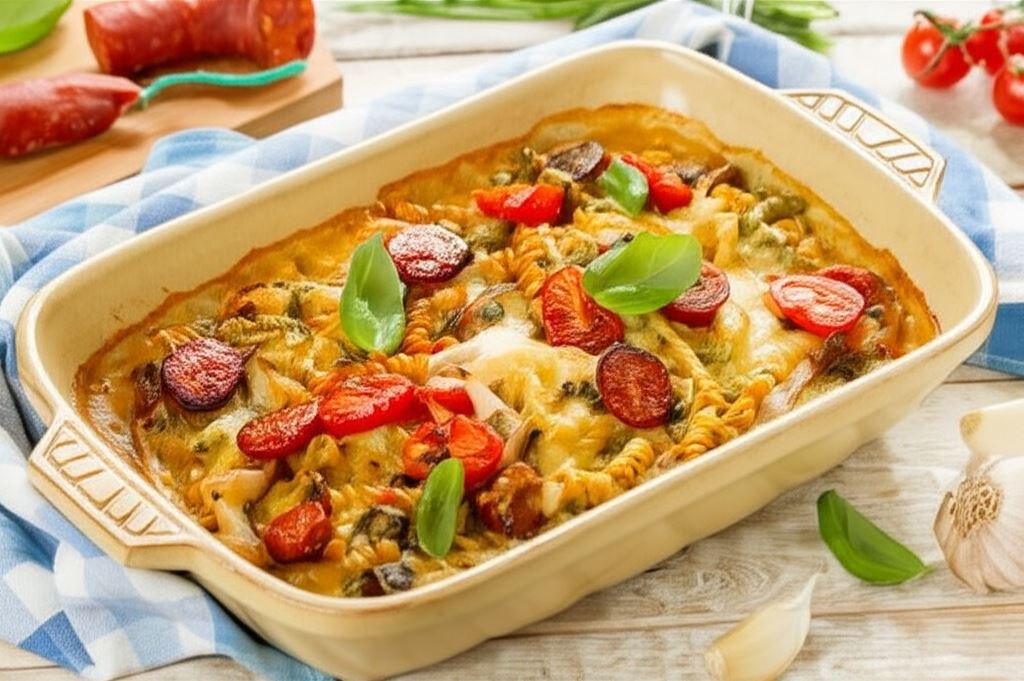 Zapiekanka makaronowa z pomidorami i mozzarellą