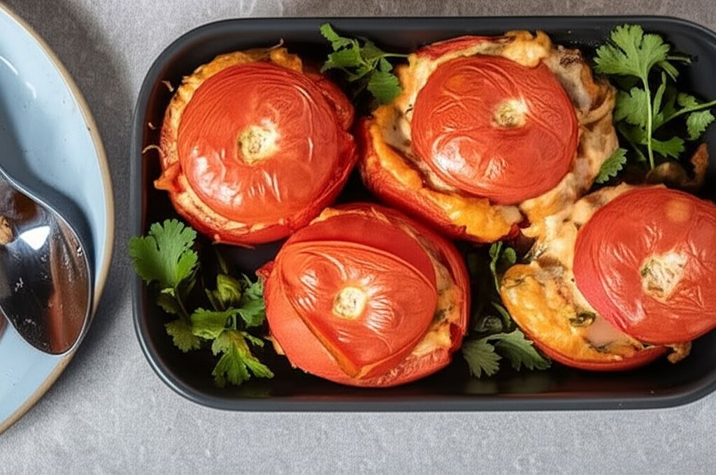 Zapiekanka w pomidorach z ryżem i grzybami