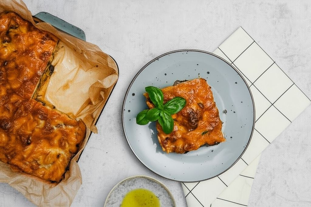 Zapiekanka z kiełbasą i leśnymi grzybami