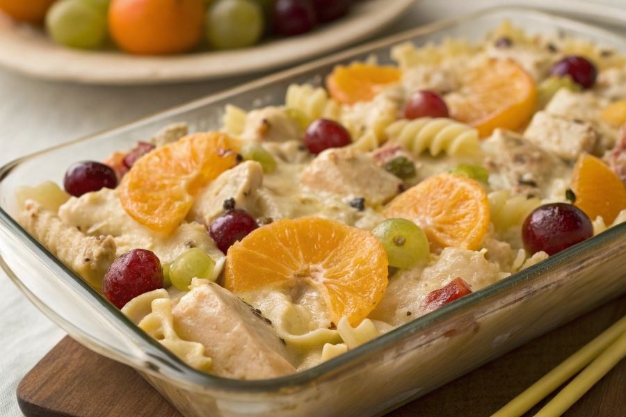 Zapiekanka z kurczakiem i owocami