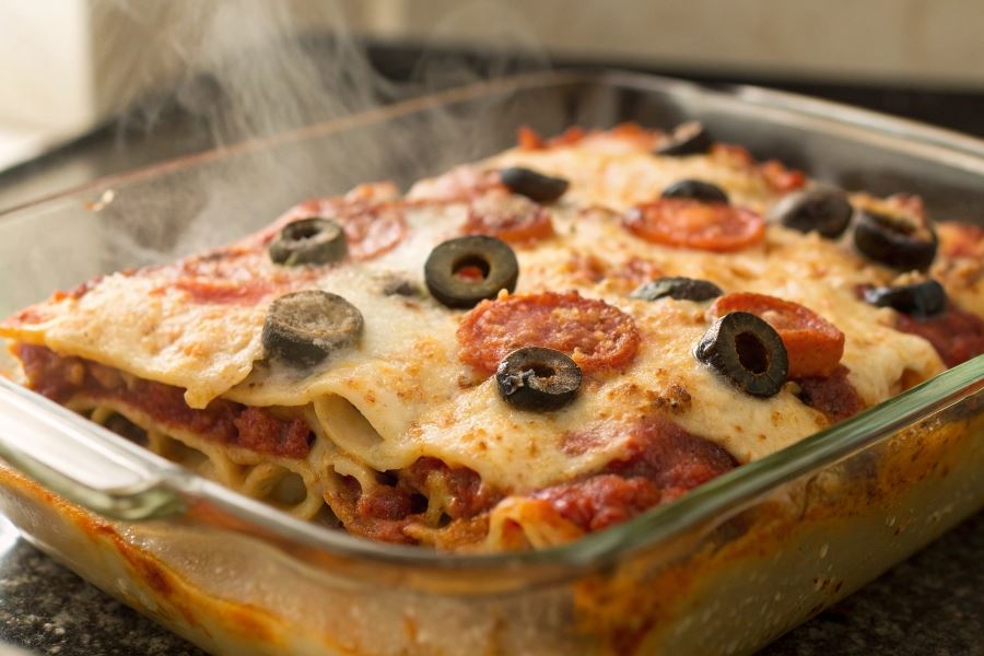 Zapiekanka z parówkami i makaronem