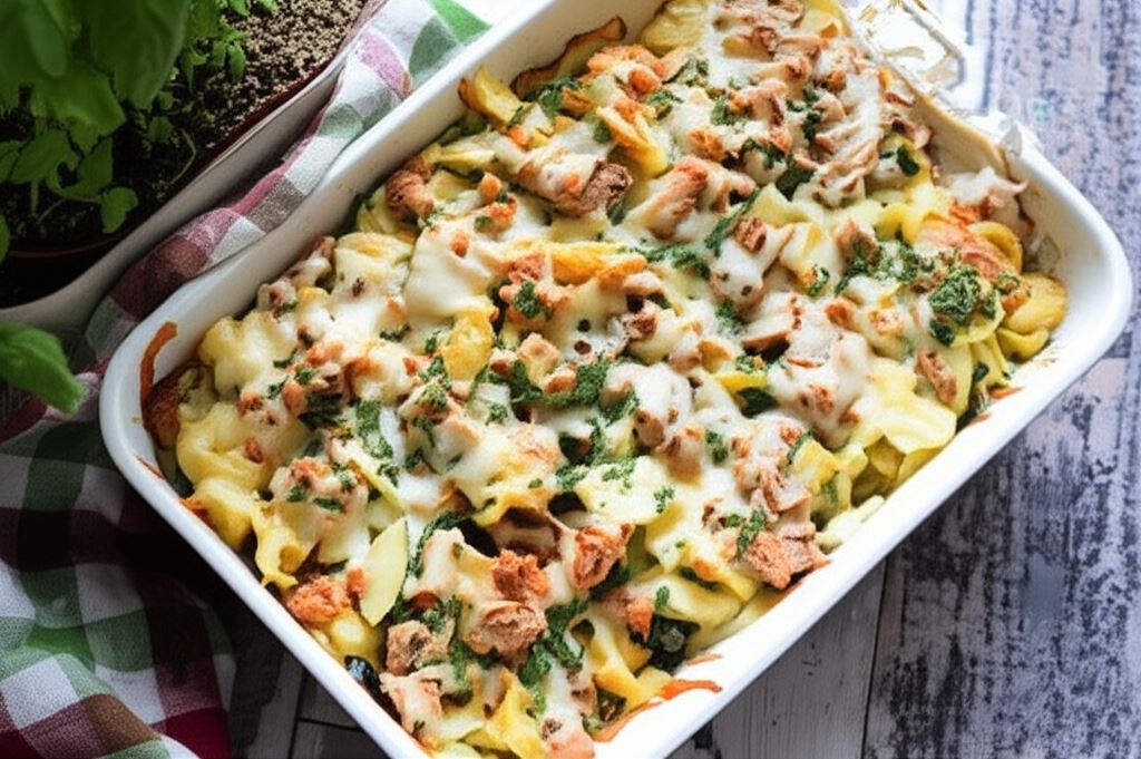 Zapiekanka z tortellini pesto i tuńczykiem