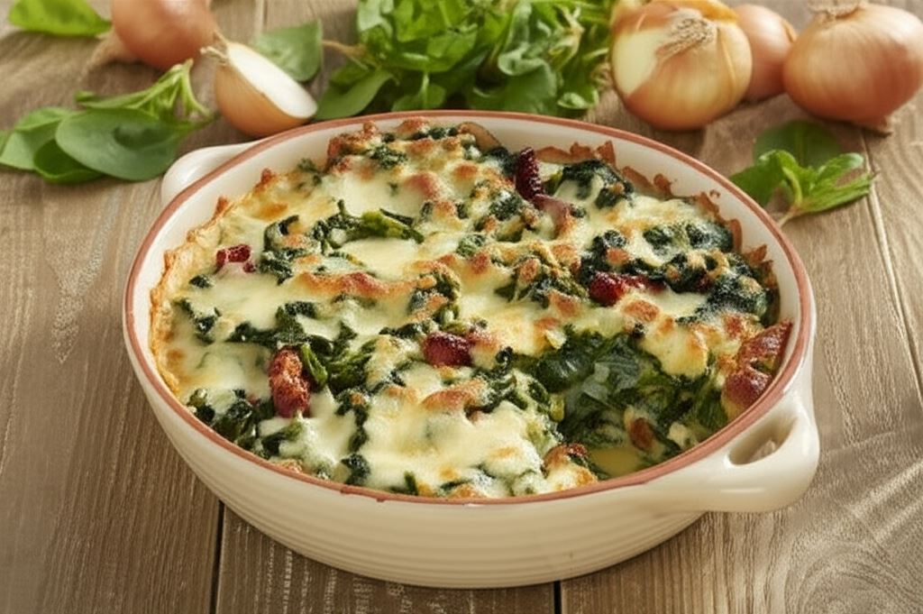 Zapiekanka ze szpinakiem i suszonymi pomidorami