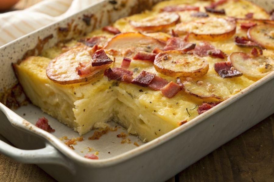 Zapiekanka ziemniaczana z boczkiem i kiełbasą