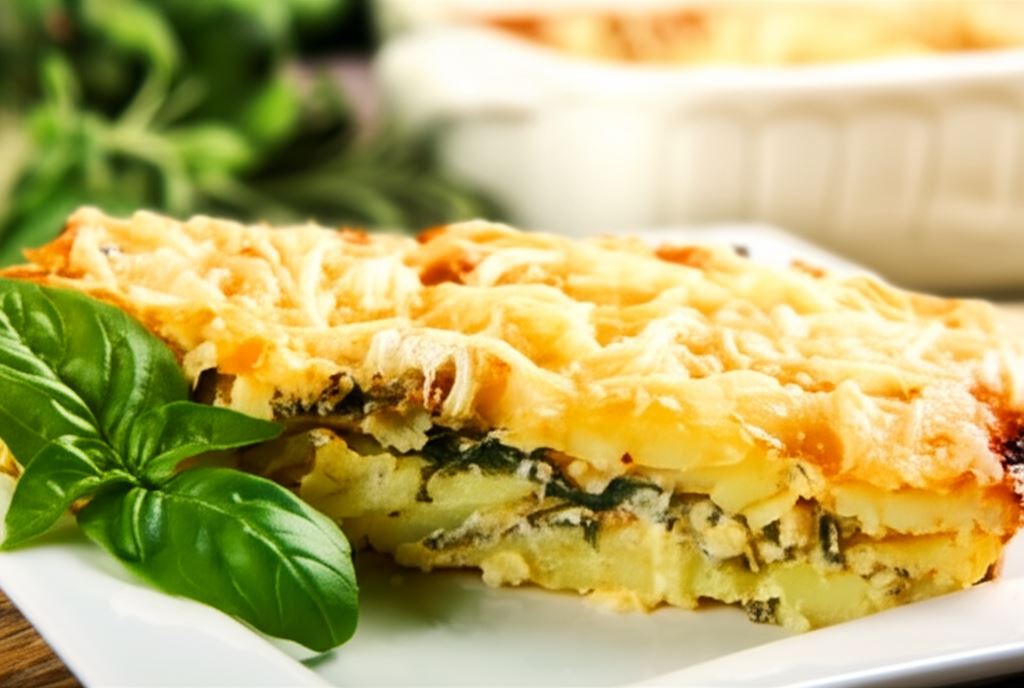 Zapiekanka ziemniaczana z kurczakiem i szpinakiem