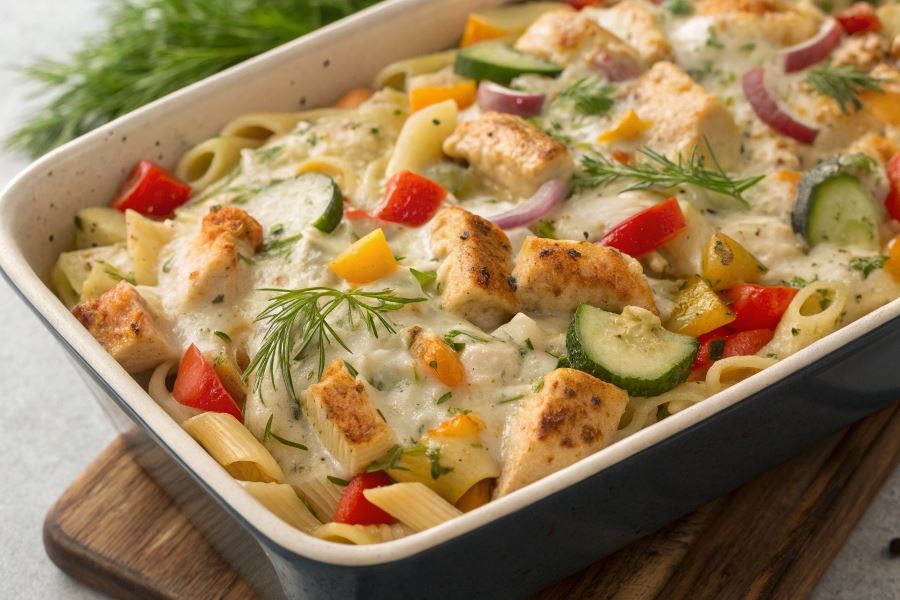 Zapiekany makaron z kurczakiem