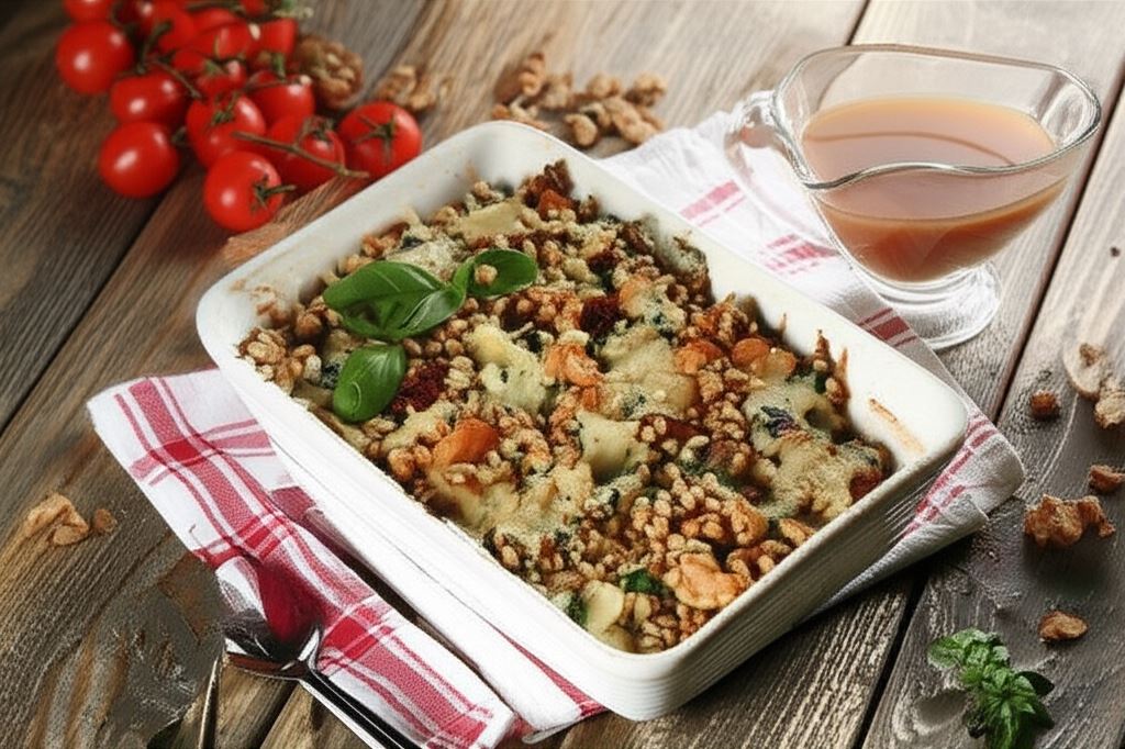 Zapiekany pęczak z kurczakiem