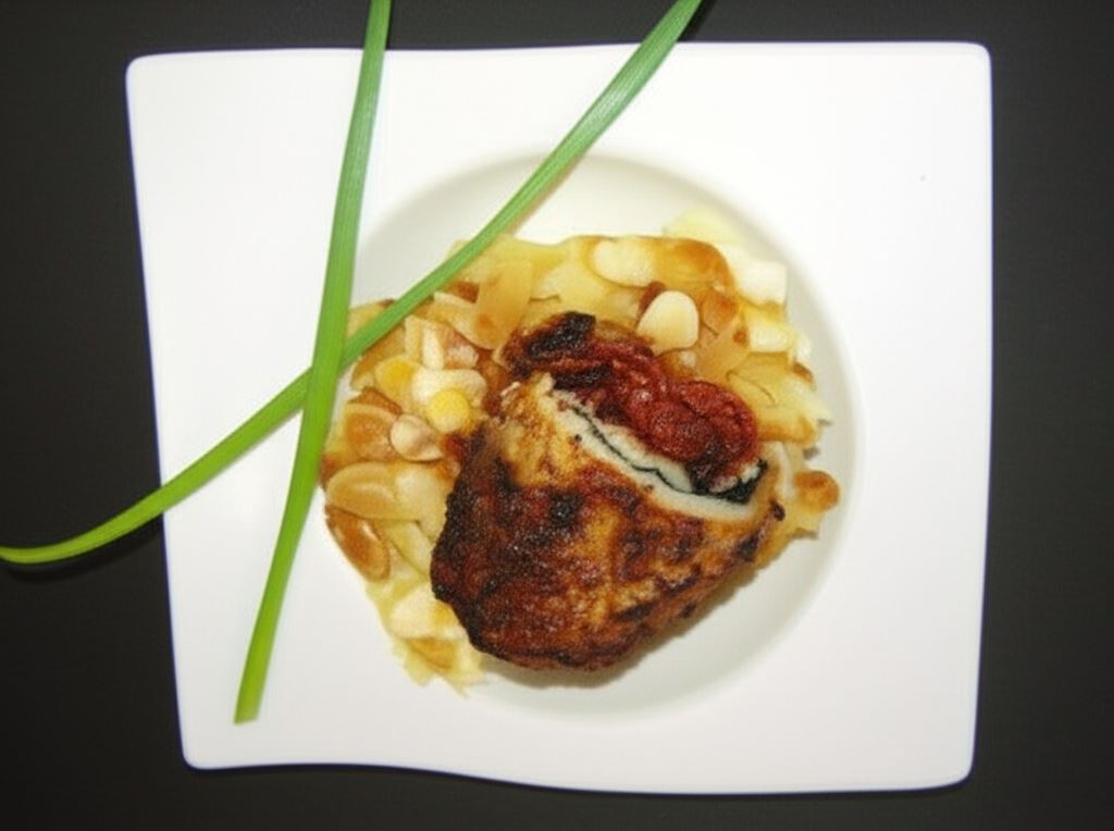 Zawijaski schabowe ze szpinakiem na ziemniaczanej dachówce