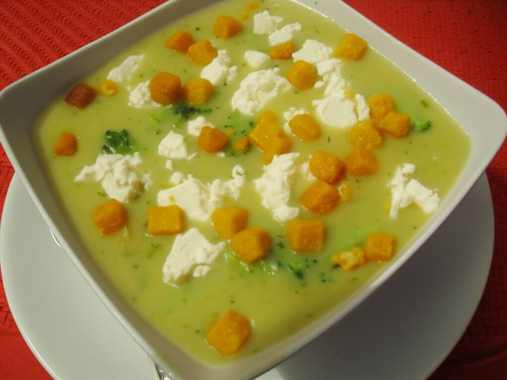 Zupa brokułowa z serem feta i paprykowymi grzankami