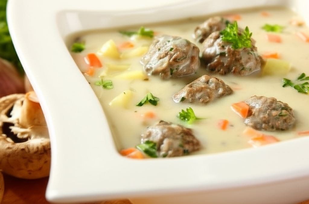 Zupa pieczarkowa z mięsnymi kulkami
