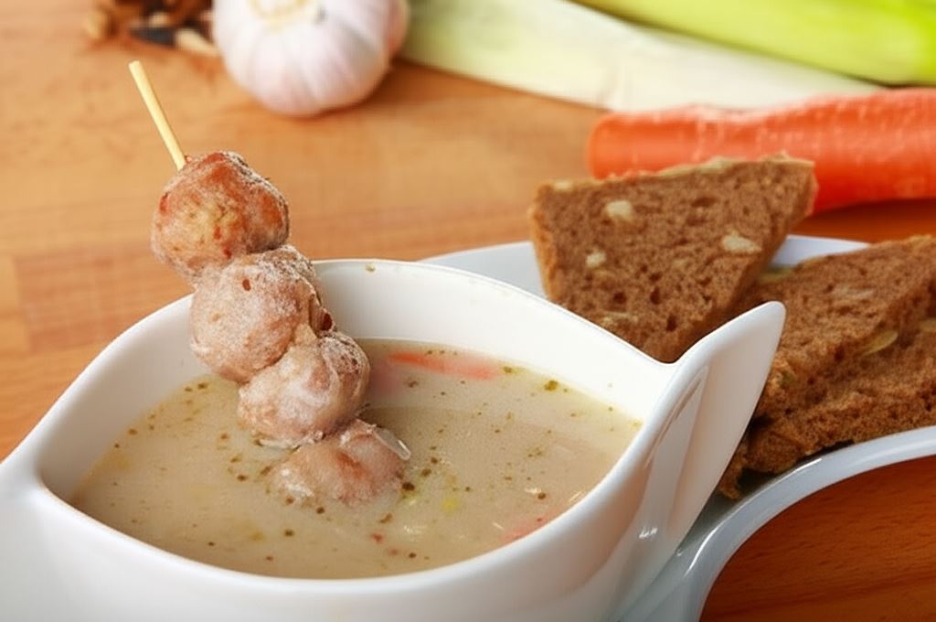 Żurek z kaszą i mięsno – grzybowymi kulkami