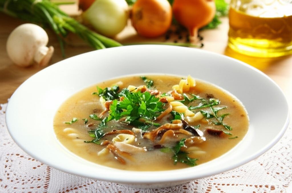 Żurek z makaronem i grzybami