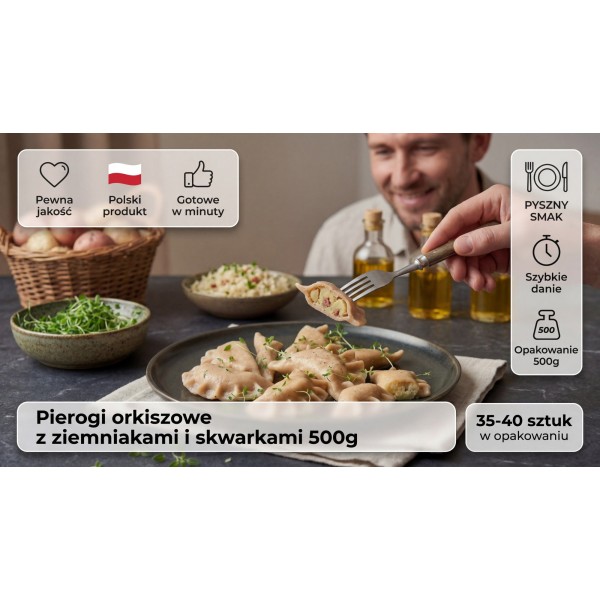 Вареники з картоплею та шкварками на спельтовому борошні 500 г