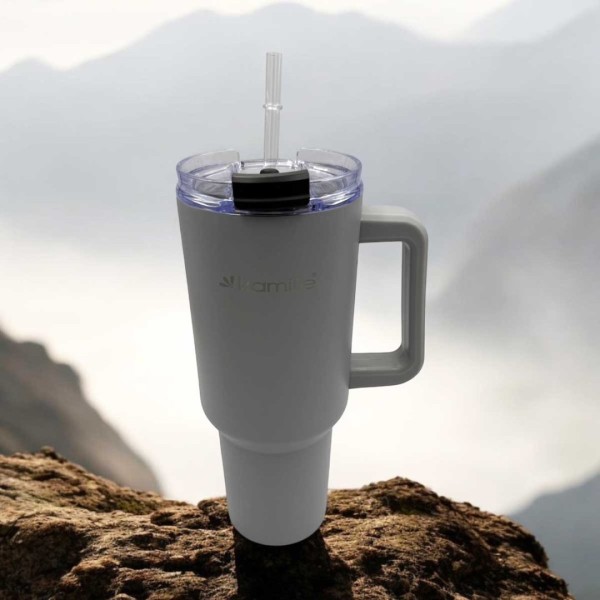 СТАЛЕВА ТЕРМОЧАШКА 1200 МЛ З РУЧКОЮ ТА ТРУБОЧКОЮ KM-2173