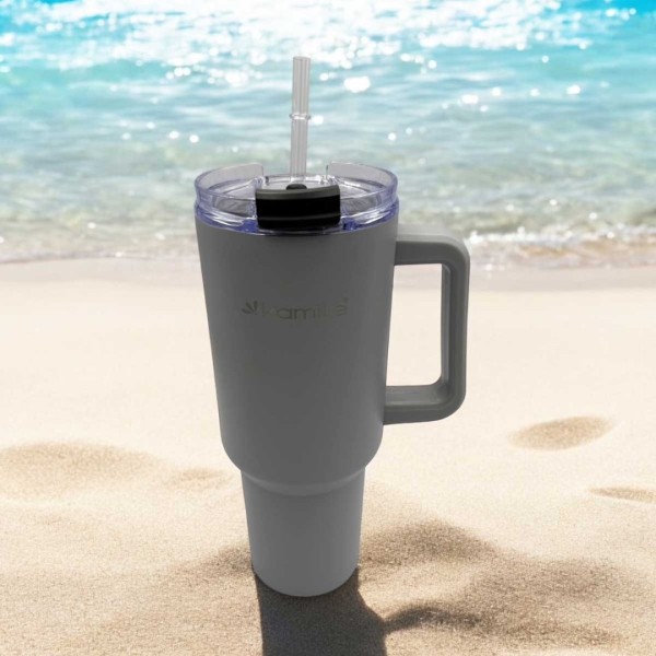 СТАЛЕВА ТЕРМОЧАШКА 1200 МЛ З РУЧКОЮ ТА ТРУБОЧКОЮ KM-2173