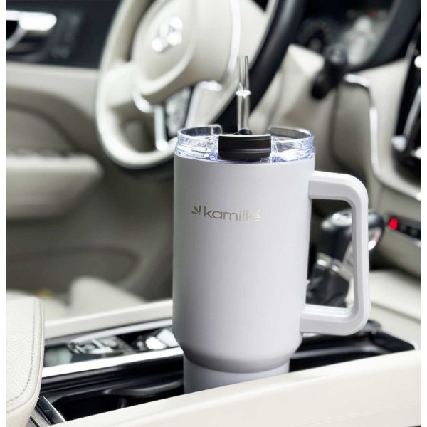 СТАЛЕВА ТЕРМОЧАШКА 1200 МЛ З РУЧКОЮ ТА ТРУБОЧКОЮ KM-2173