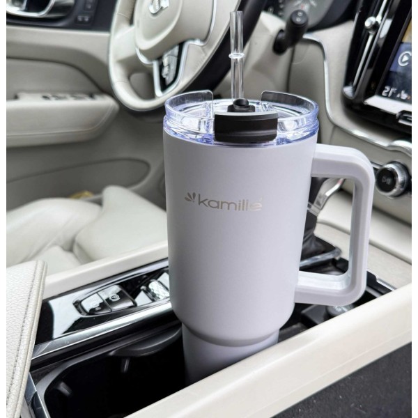 СТАЛЕВА ТЕРМОЧАШКА 1200 МЛ З РУЧКОЮ ТА ТРУБОЧКОЮ KM-2173