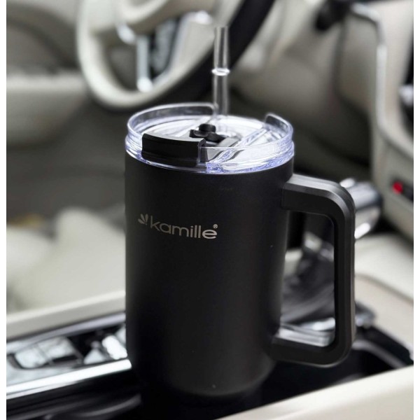 СТАЛЕВА ТЕРМОЧАШКА 1200 МЛ З РУЧКОЮ ТА ТРУБОЧКОЮ KM-2172