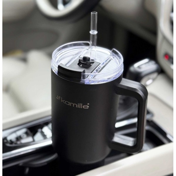 СТАЛЕВА ТЕРМОЧАШКА 1200 МЛ З РУЧКОЮ ТА ТРУБОЧКОЮ KM-2172