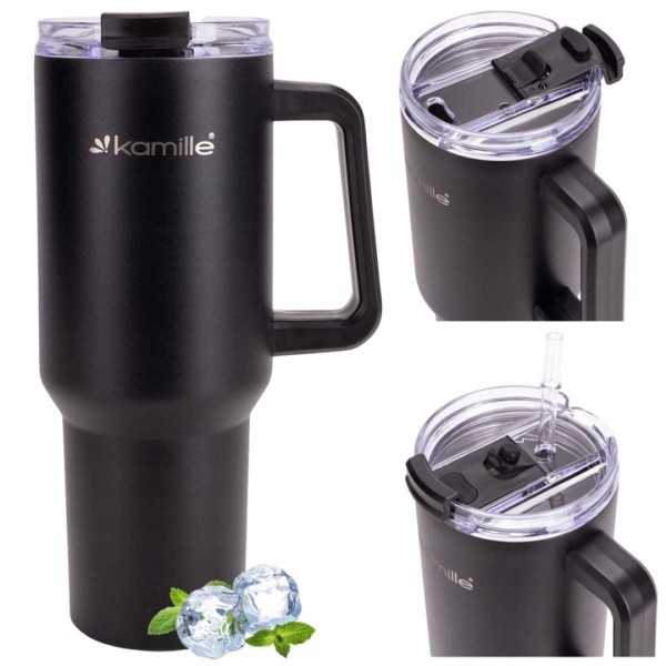 СТАЛЕВА ТЕРМОЧАШКА 1200 МЛ З РУЧКОЮ ТА ТРУБОЧКОЮ KM-2172