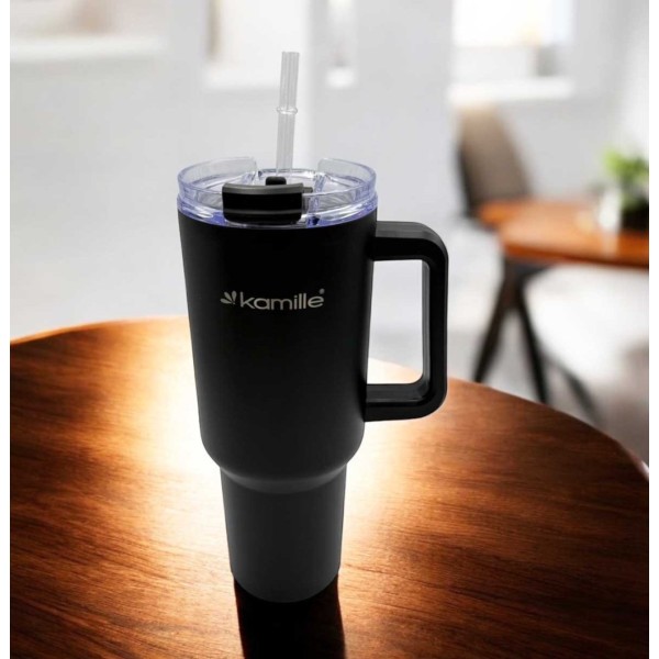 СТАЛЕВА ТЕРМОЧАШКА 1200 МЛ З РУЧКОЮ ТА ТРУБОЧКОЮ KM-2172