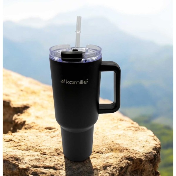 СТАЛЕВА ТЕРМОЧАШКА 1200 МЛ З РУЧКОЮ ТА ТРУБОЧКОЮ KM-2172