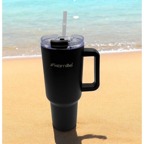 СТАЛЕВА ТЕРМОЧАШКА 1200 МЛ З РУЧКОЮ ТА ТРУБОЧКОЮ KM-2172