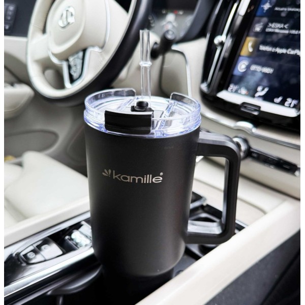 СТАЛЕВА ТЕРМОЧАШКА 1200 МЛ З РУЧКОЮ ТА ТРУБОЧКОЮ KM-2172