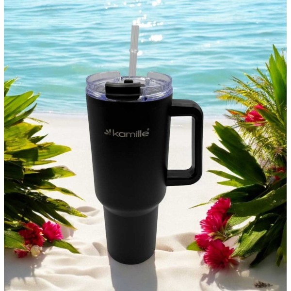 СТАЛЕВА ТЕРМОЧАШКА 1200 МЛ З РУЧКОЮ ТА ТРУБОЧКОЮ KM-2172