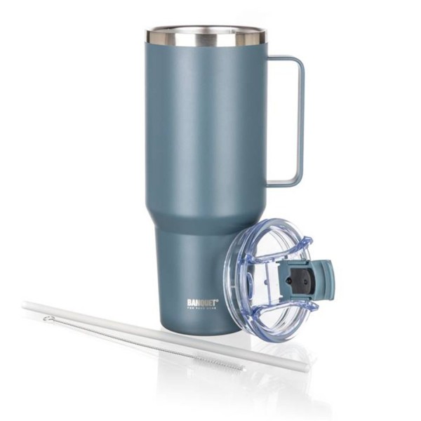 СТАЛЕВА ТЕРМОЧАШКА 1200 МЛ З РУЧКОЮ ТА ТРУБОЧКОЮ BANQUET TWAIN GREY