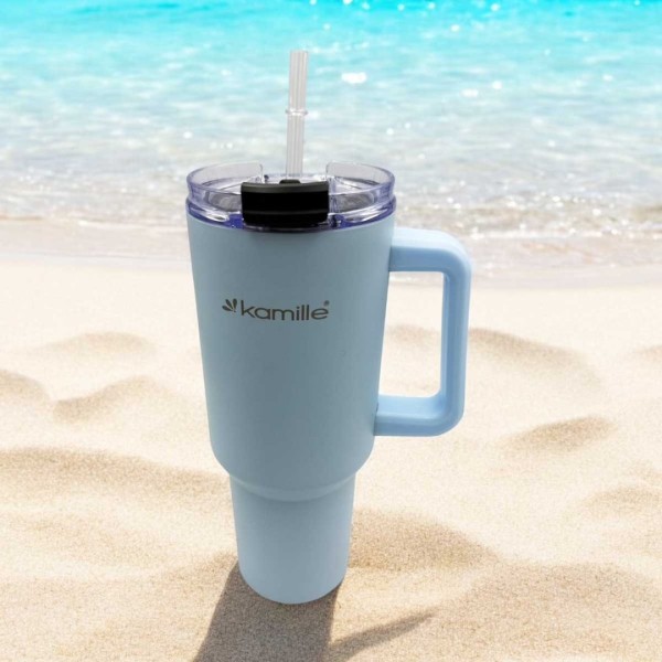 СТАЛЕВА ТЕРМОЧАШКА 1200 МЛ З РУЧКОЮ ТА ТРУБОЧКОЮ KM-2174