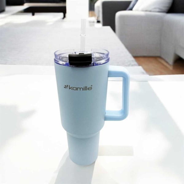 СТАЛЕВА ТЕРМОЧАШКА 1200 МЛ З РУЧКОЮ ТА ТРУБОЧКОЮ KM-2174