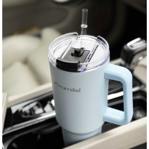 СТАЛЕВА ТЕРМОЧАШКА 1200 МЛ З РУЧКОЮ ТА ТРУБОЧКОЮ KM-2174