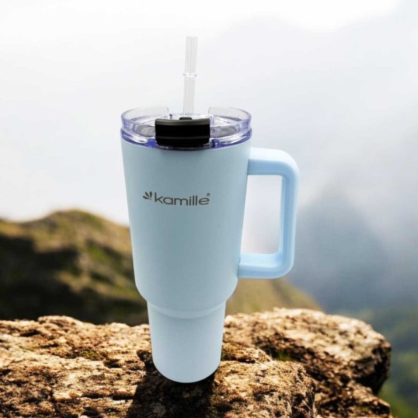 СТАЛЕВА ТЕРМОЧАШКА 1200 МЛ З РУЧКОЮ ТА ТРУБОЧКОЮ KM-2174