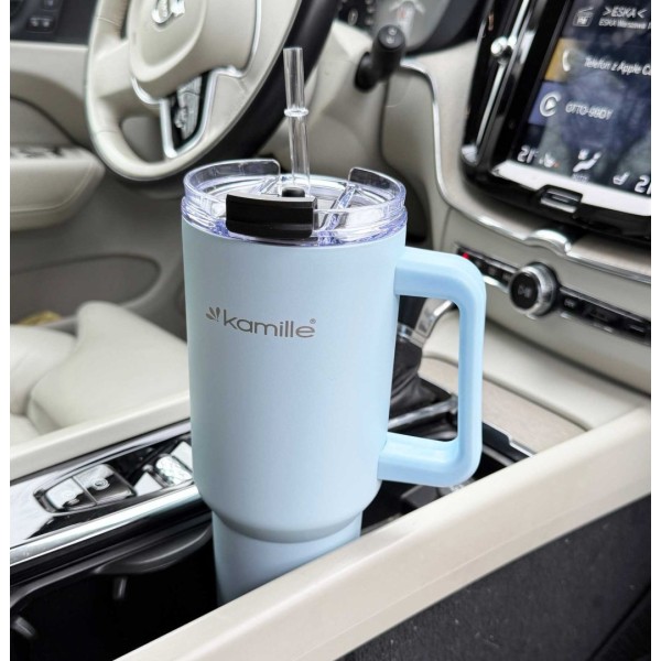 СТАЛЕВА ТЕРМОЧАШКА 1200 МЛ З РУЧКОЮ ТА ТРУБОЧКОЮ KM-2174