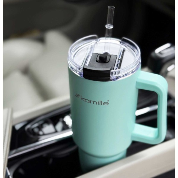 СТАЛЕВА ТЕРМОЧАШКА 1200 МЛ З РУЧКОЮ ТА ТРУБОЧКОЮ KM-2175