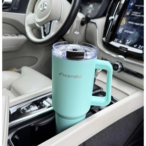 СТАЛЕВА ТЕРМОЧАШКА 1200 МЛ З РУЧКОЮ ТА ТРУБОЧКОЮ KM-2175