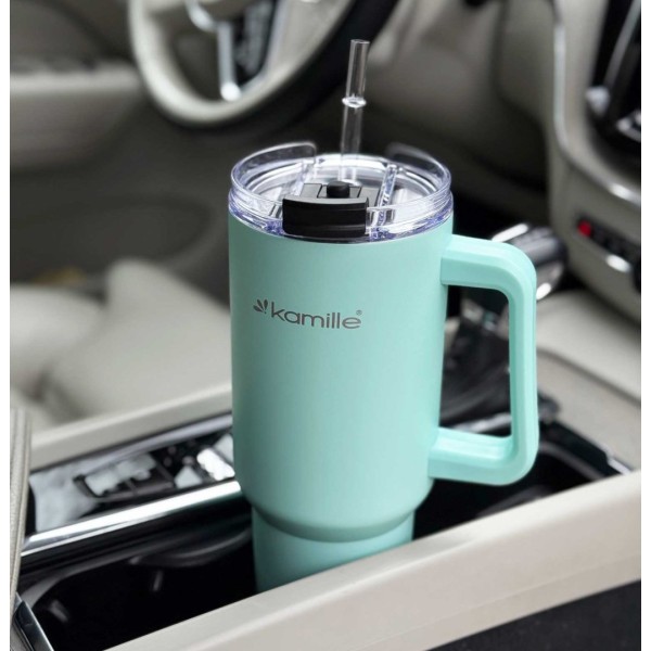 СТАЛЕВА ТЕРМОЧАШКА 1200 МЛ З РУЧКОЮ ТА ТРУБОЧКОЮ KM-2175